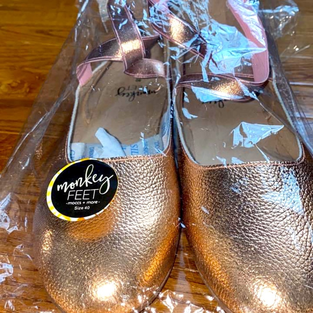 Rose gold bow back ballet flats